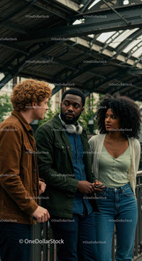 Young Diverse Friends Conversing Outdoors in Urban Setting