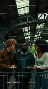 Diverse Group Conversing in Urban Industrial Setting