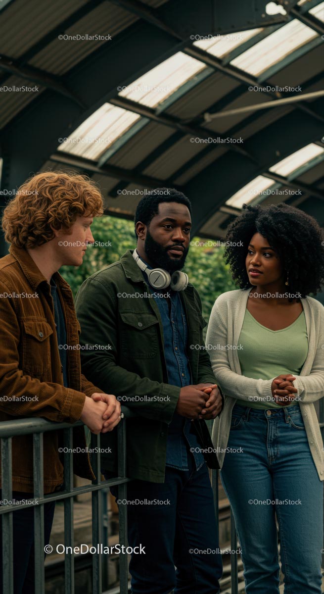Diverse Group of Friends Chatting in Trendy Urban Setting