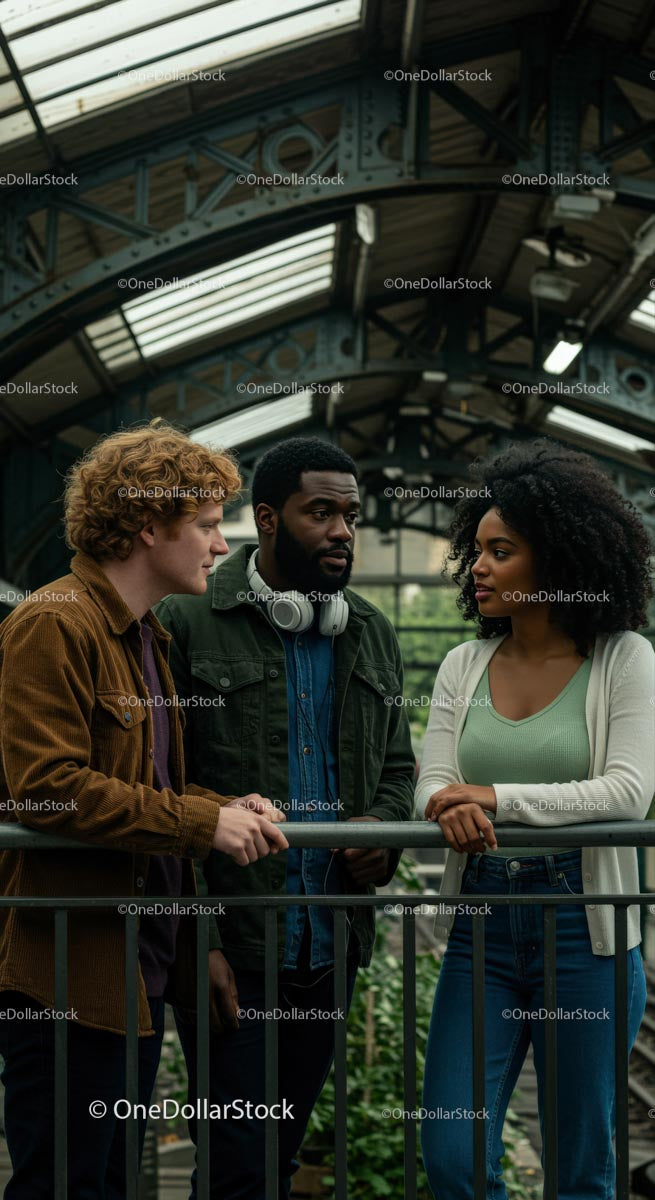 Diverse Friends Engaging in Conversation in Urban Setting