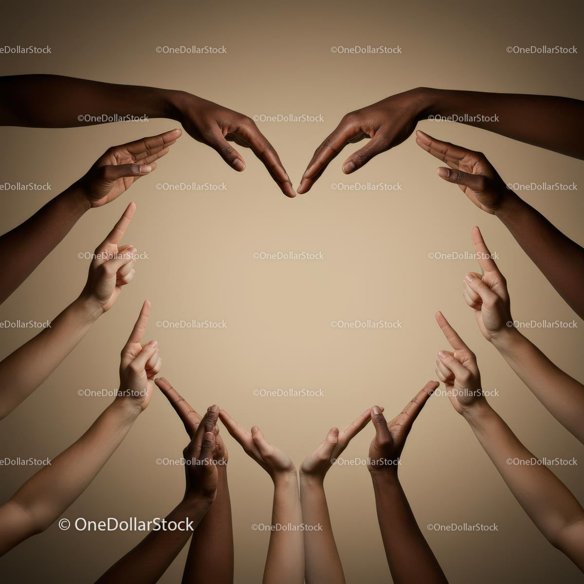 Diverse Hands Forming Heart Shape in Unity