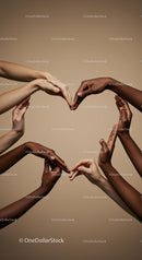 Diverse Hands Creating Heart Shape Symbolizing Unity