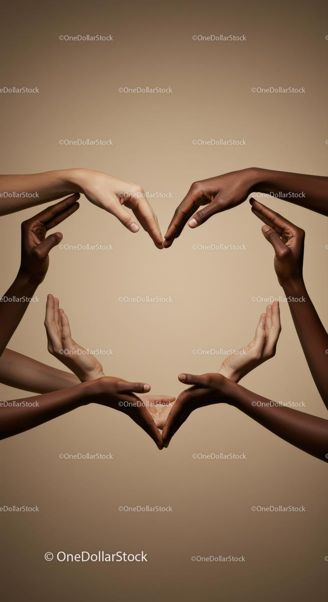 Diverse Hands Forming Heart Shape in Unity