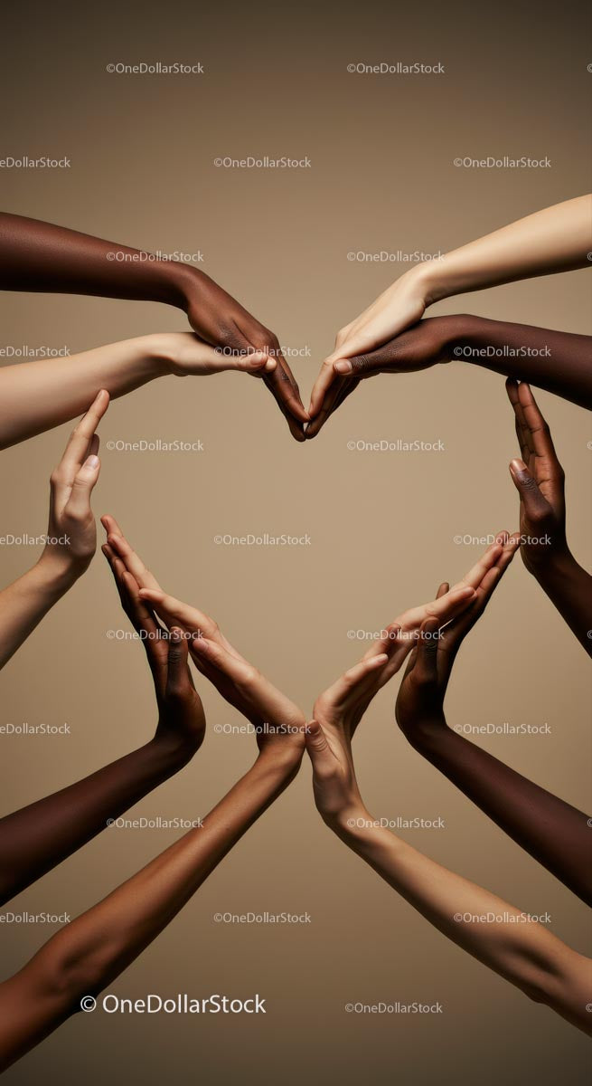 Diverse Hands Forming Heart Shape in Unity