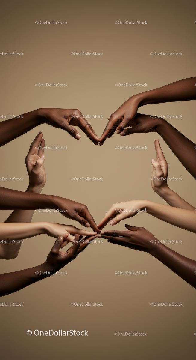 Diverse Hands Forming Heart Shape in Unity
