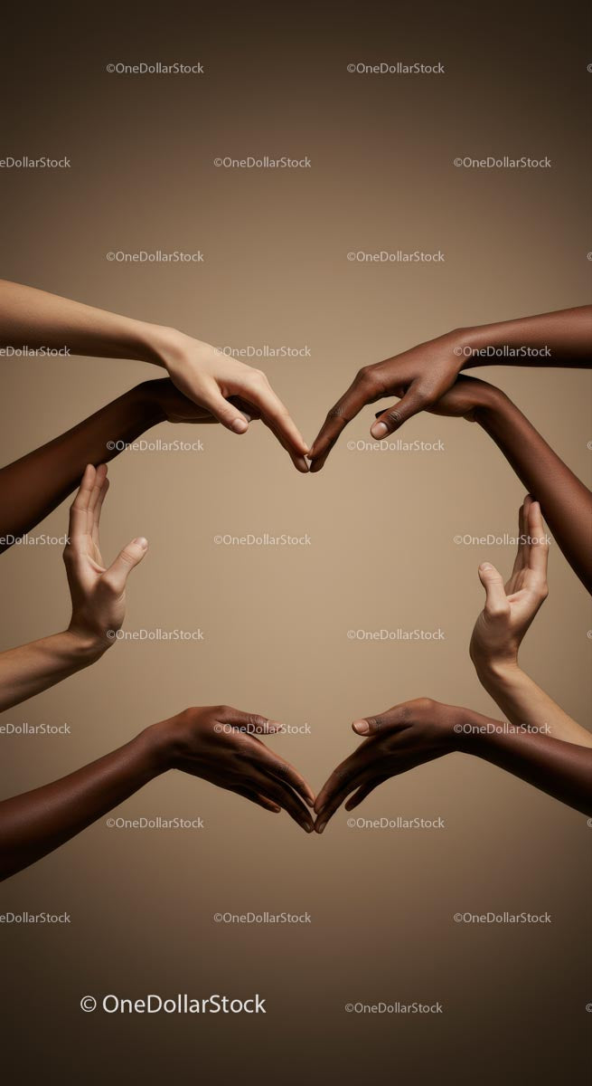 Diverse Hands Forming Heart Shape in Unity