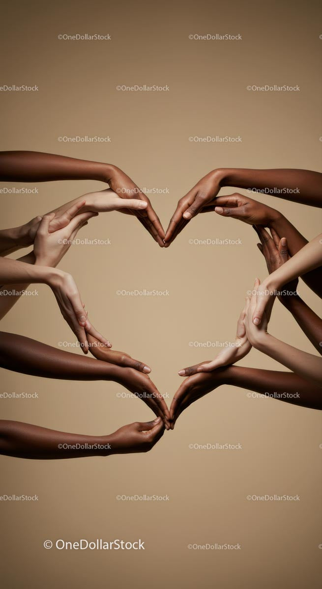 Diverse Hands Forming Heart Shape in Unity
