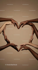Multicultural Hands Forming Heart on Beige Background