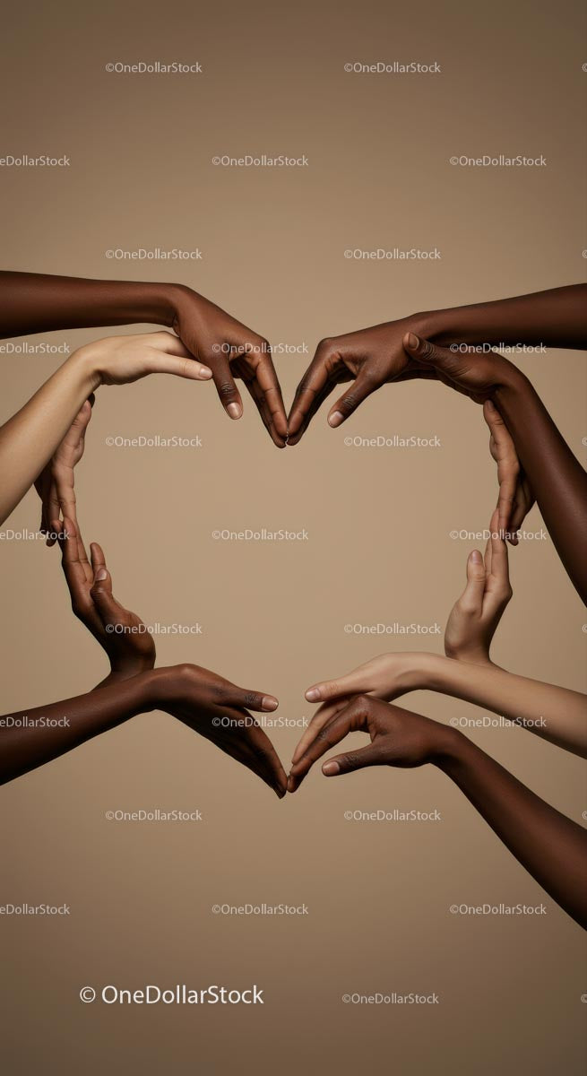 Diverse Hands Forming Heart Shape in Unity