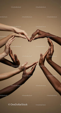 Diverse Hands Forming Heart Shape for Unity and Inclusion