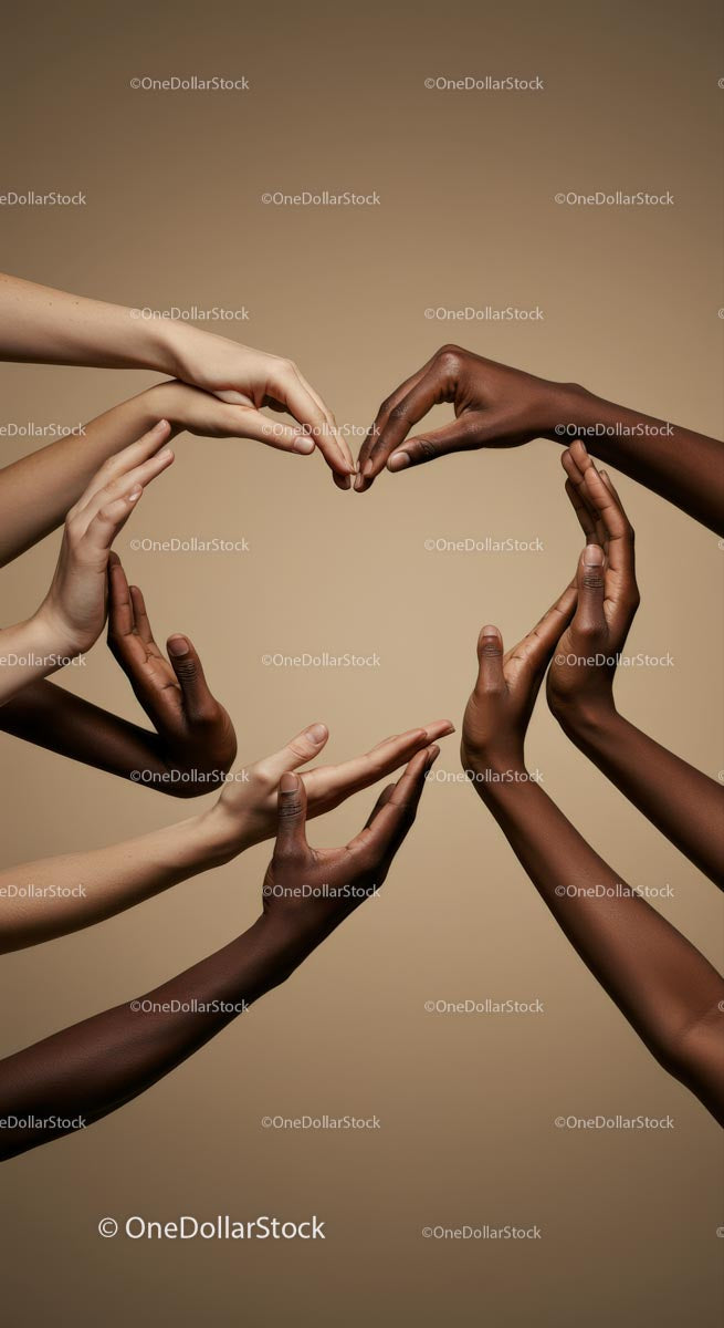 Diverse Hands Forming Heart Shape in Unity
