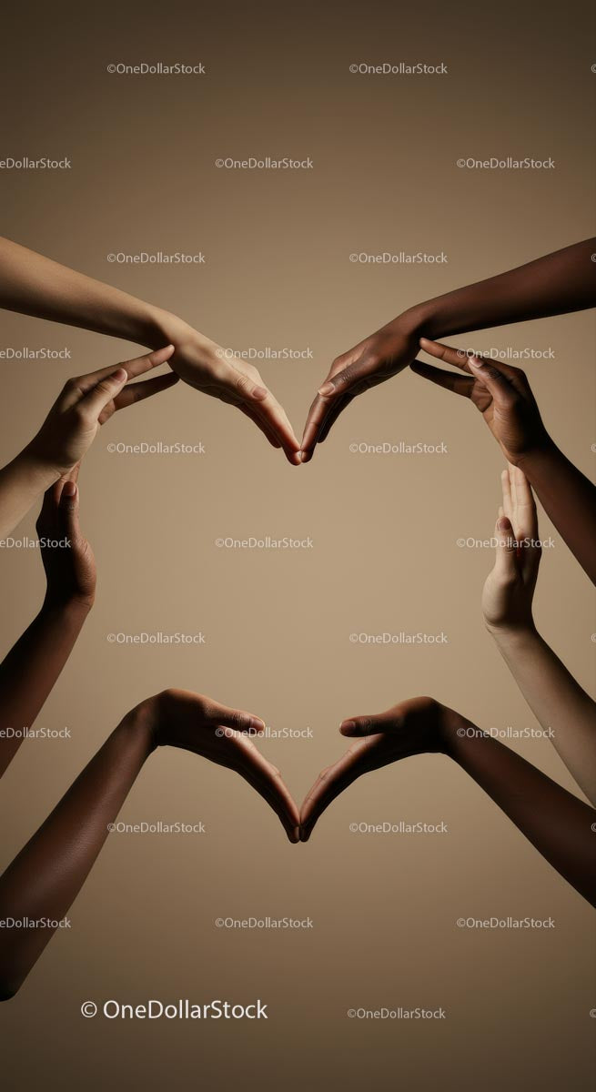Diverse Hands Forming Heart Shape in Unity