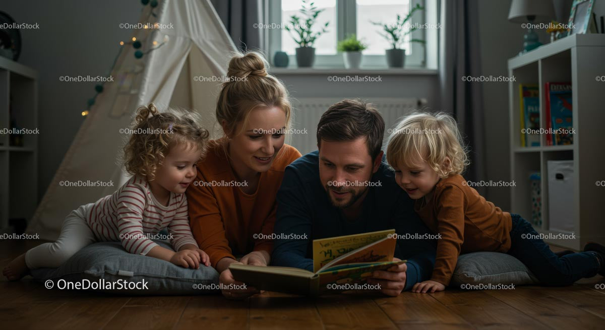 Family Reading Time in Cozy Home Environment