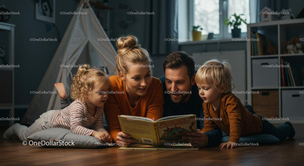 Rodzina ciesząca się przytulny czasem czytania razem w domu
