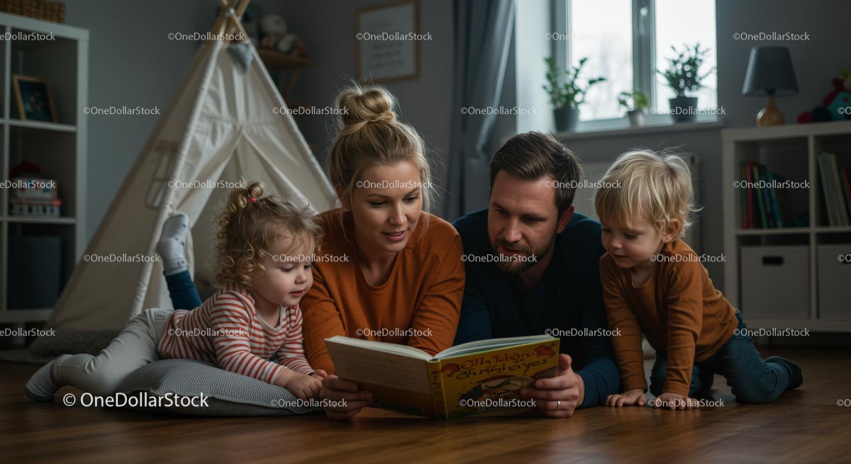 Family Reading Time in Cozy Living Room with Indoor Tent