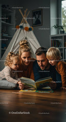Family Reading Time in Cozy Indoor Tent Setting
