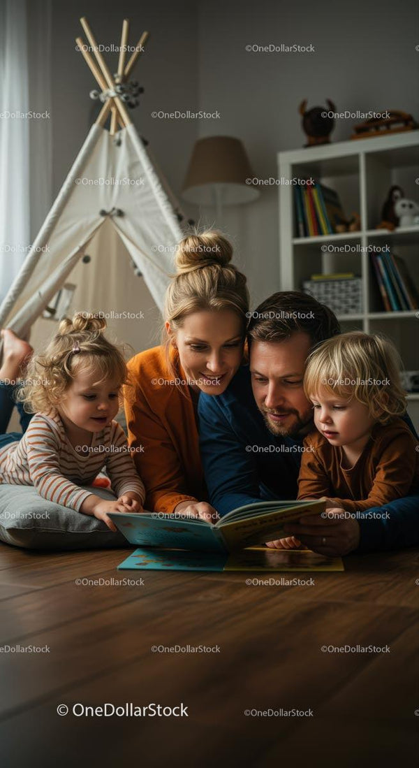 Rodzinny czas czytania w przytulnym wnętrzu