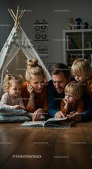 Family Enjoying a Storytime in Cozy Living Room