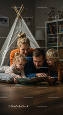 Family Reading Time in Cozy Living Room with Teepee Tent