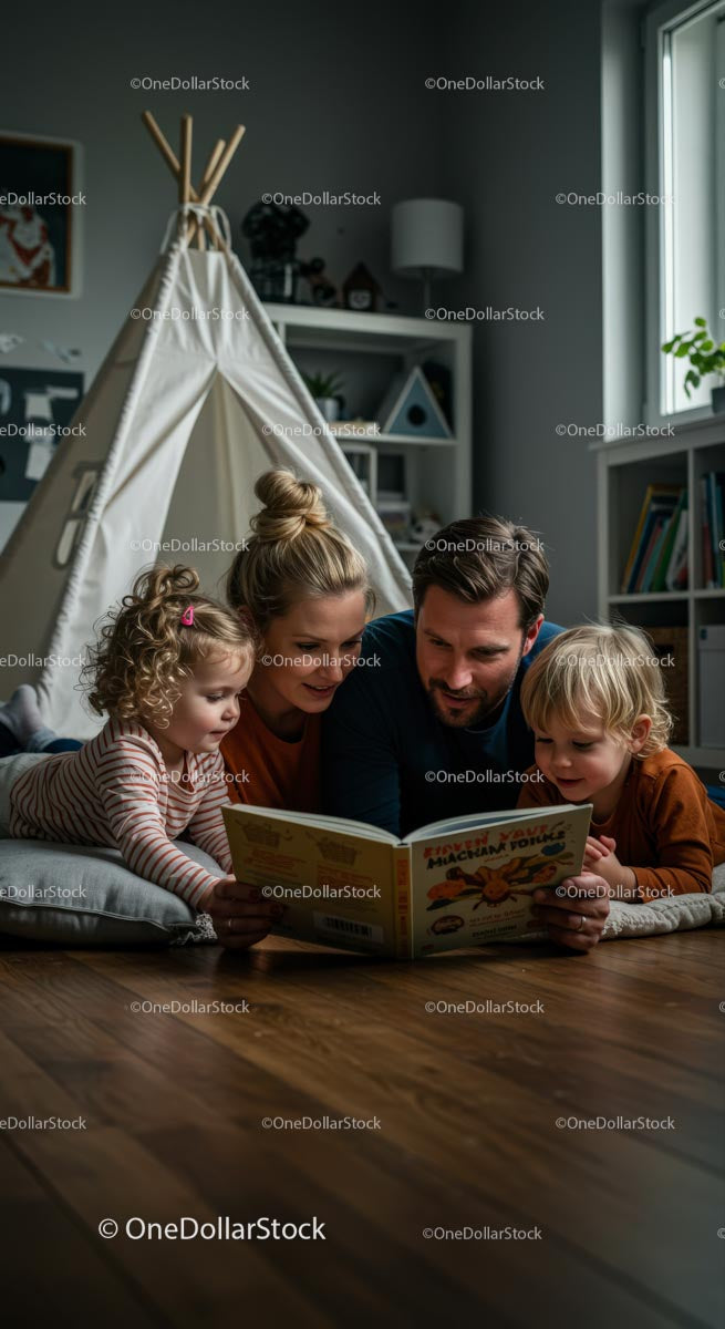 Family Enjoying Story Time Together in Cozy Home