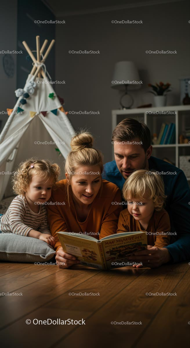 Family Reading Time in Cozy Indoor Setting