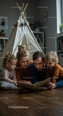 Happy Family Reading Together in Cozy Play Tent