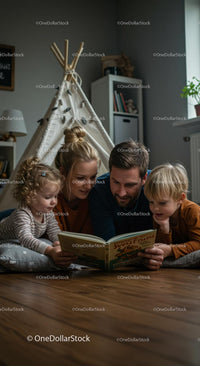 Family Reading Time in Cozy Home with Indoor Tent