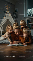 Mother Reading to Children in Cozy Living Room Tent