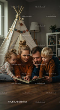 Family Reading Time in Cozy Indoor Tent Setting