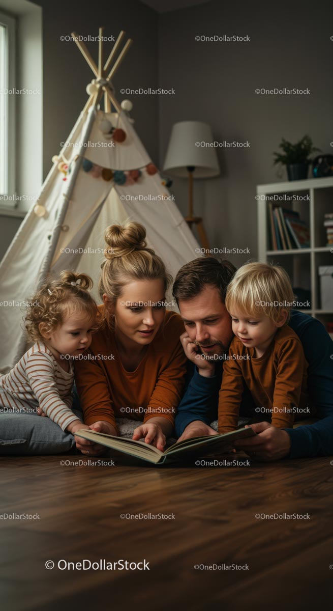 Family Reading Time in Cozy Indoor Tent Setting