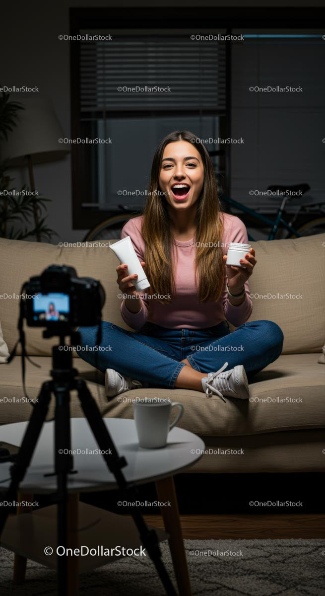 Beauty Vlogger Filming Skincare Tutorial in Cozy Home