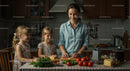 Smiling Mother and Daughters Cooking Together in Cozy Kitchen