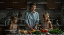 Mother and Daughters Cooking Together in a Cozy Kitchen