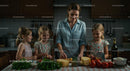 Mother and Daughters Cooking Together in Modern Kitchen