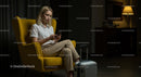 Woman Relaxing in a Hotel Room with Luggage and Phone
