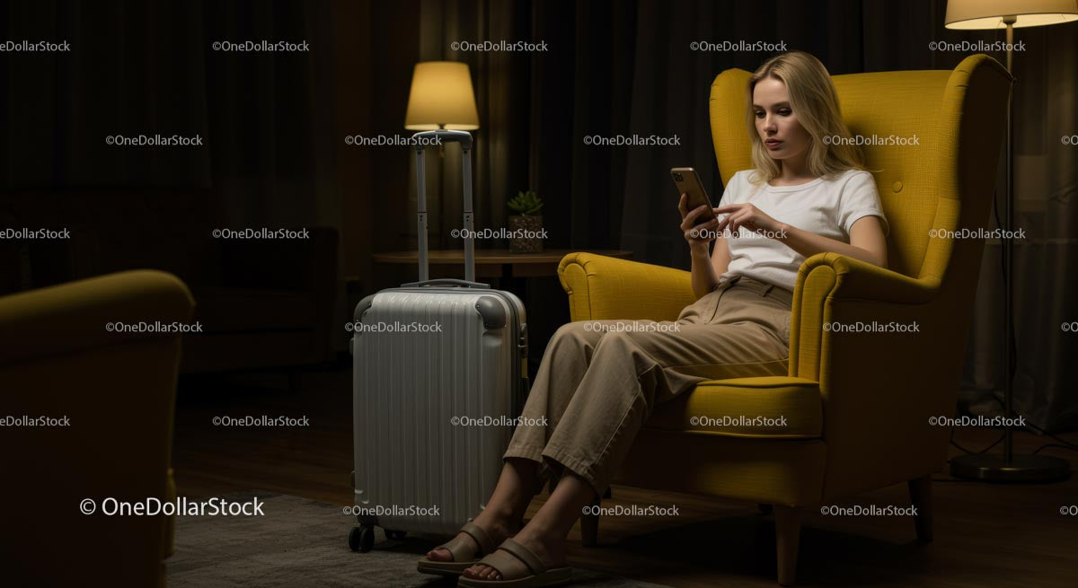 Woman Relaxing with Smartphone in Cozy Armchair