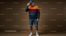 Trendy Man in Colorful Sweatshirt and Denim Shorts