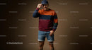Fashionable Man in Colorful Sweater and Denim Shorts