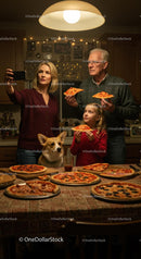 Family Enjoying Pizza Night with Cozy Holiday Vibes