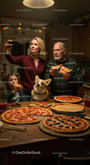 Family Enjoying Pizza Night with Cozy Holiday Vibes