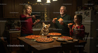 Family Enjoying Pizza Night with Cozy Holiday Vibes