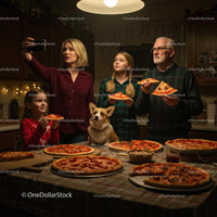 Family Enjoying Pizza Night with Cozy Holiday Vibes