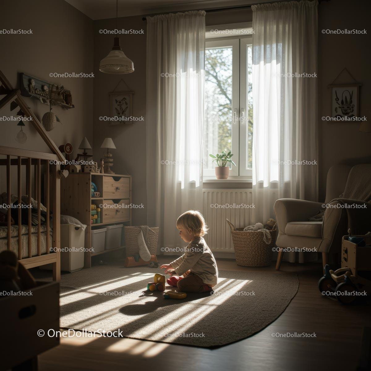 Toddler Playing in Sunlit Cozy Nursery