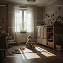 Toddler Playing with Wooden Toys in Sunlit Nursery