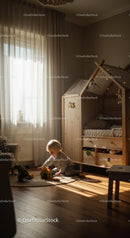 Toddler Playing in Sunlit Scandinavian Nursery