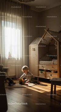 Toddler Playing in Sunlit Scandinavian Nursery