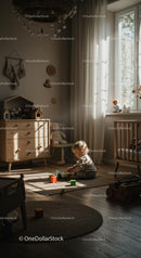 Toddler Playing with Colorful Blocks in Sunlit Nursery