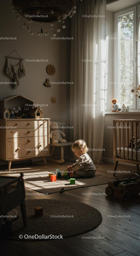 Toddler Playing with Colorful Blocks in Sunlit Nursery
