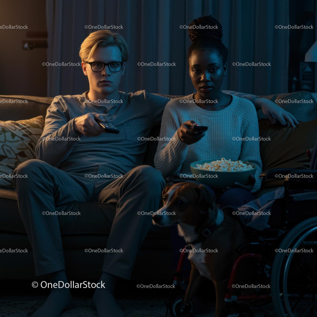 Couple Enjoying a Cozy Movie Night at Home