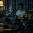 Couple Enjoying Movie Night with Popcorn and Dog